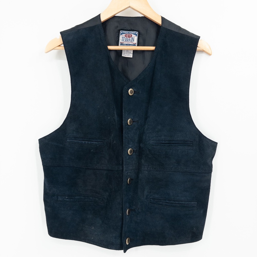 Vintage 90s Leather Vest Men Medium Black Suede Western Workwear Grunge Biker